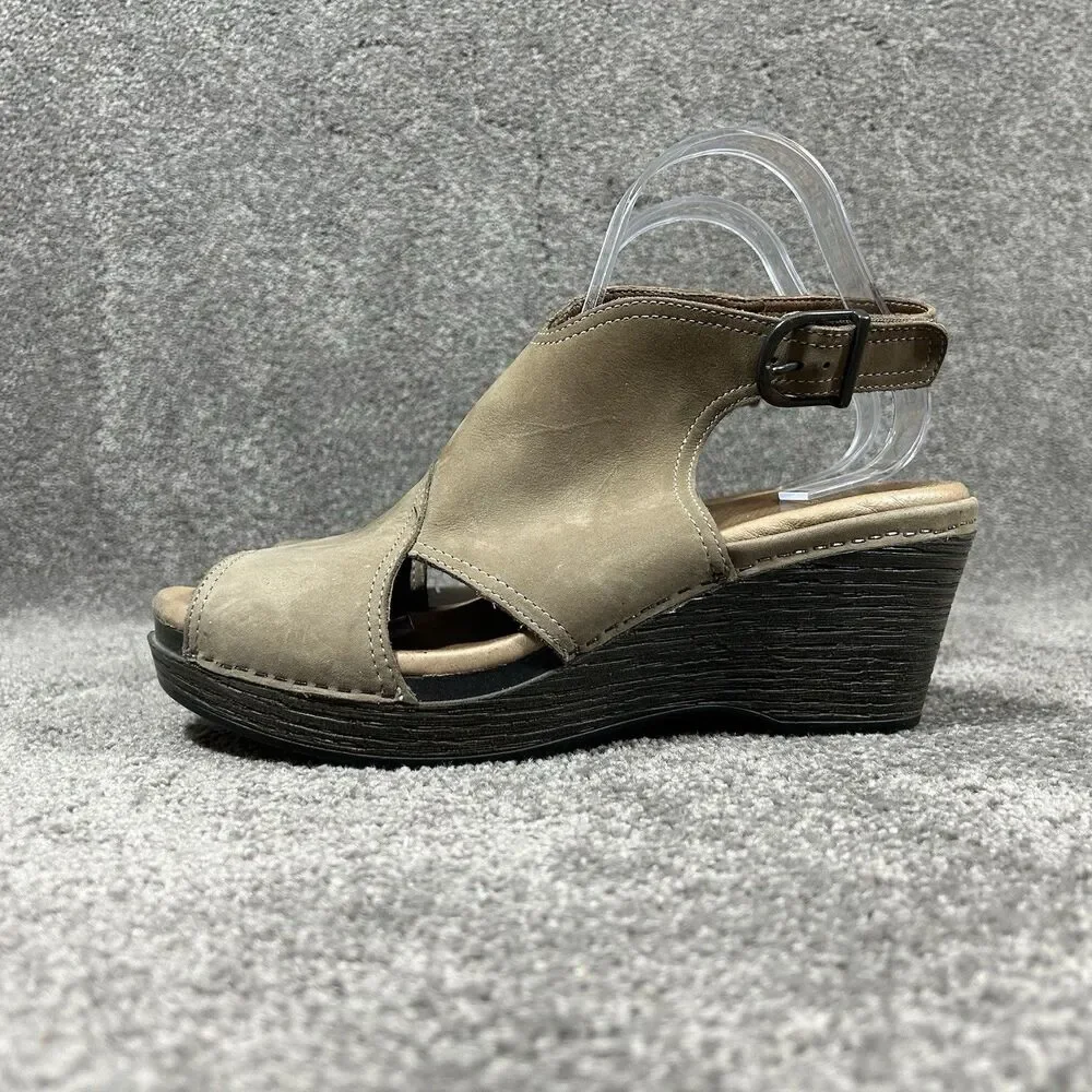 Dansko Vanda Wedge Women’s Sz EU 40 US 10 Taupe Nubuck Slingback Heeled Sandals